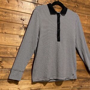 Northern Reflections Black & White Striped Long Sleeve Polo Shirt – Size Large